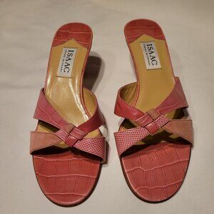 Vintage Issac Mizrahi Whimsical Pink Leather Kitten Mule Heels Size 10 Italy